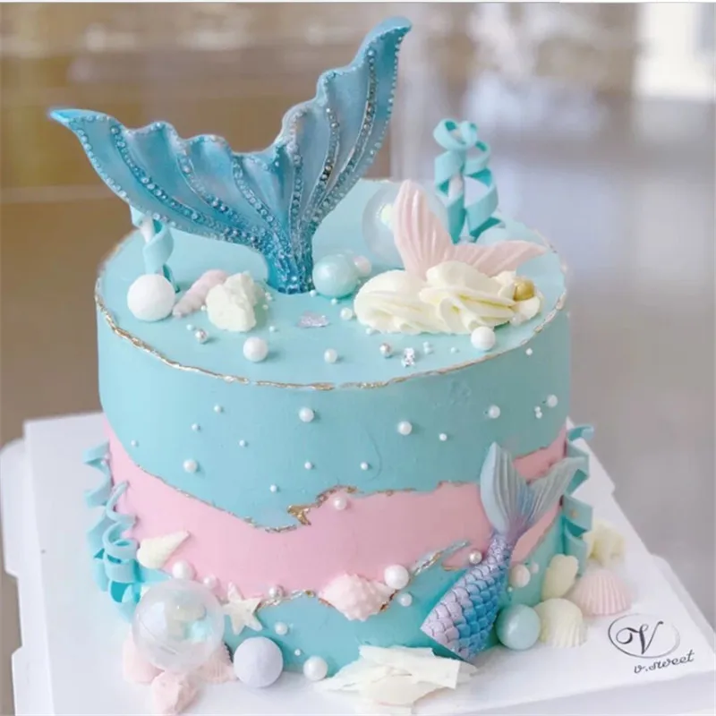 Пластиковые украшения для торта с хвостом русалки детского дня рождения