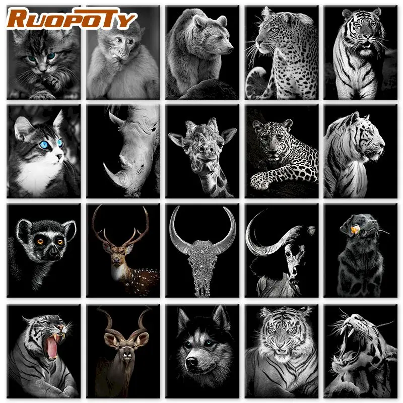 

RUOPOTY Diy Oil Picture Cool Animal 40*50cm Paint By Numbers Acrylic Color For Adults Paint on Canvas Modern Unique Decor