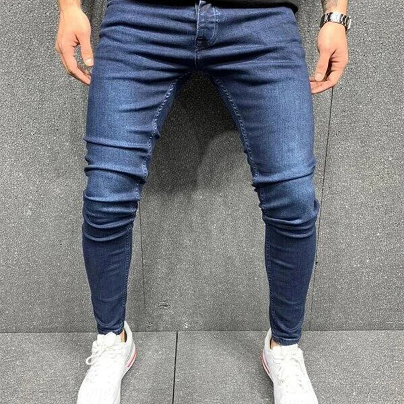 2023 Fashion Street Men's Clothing Classic Blue And Black Slim Stretch Small Foot Pants Daily Sports Sexy Boyfriend Jeans S-3XL
