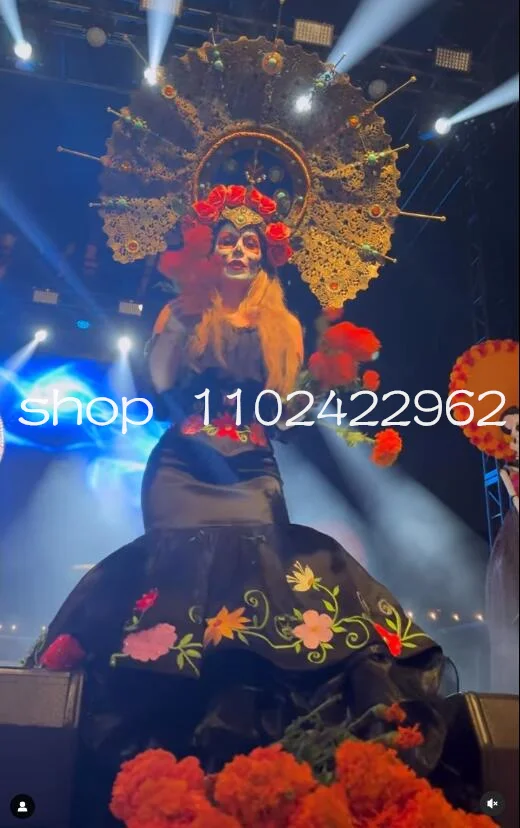 Черное мексиканское свадебное платье Charro Nermaid Catrina disfraz niña с открытыми плечами и