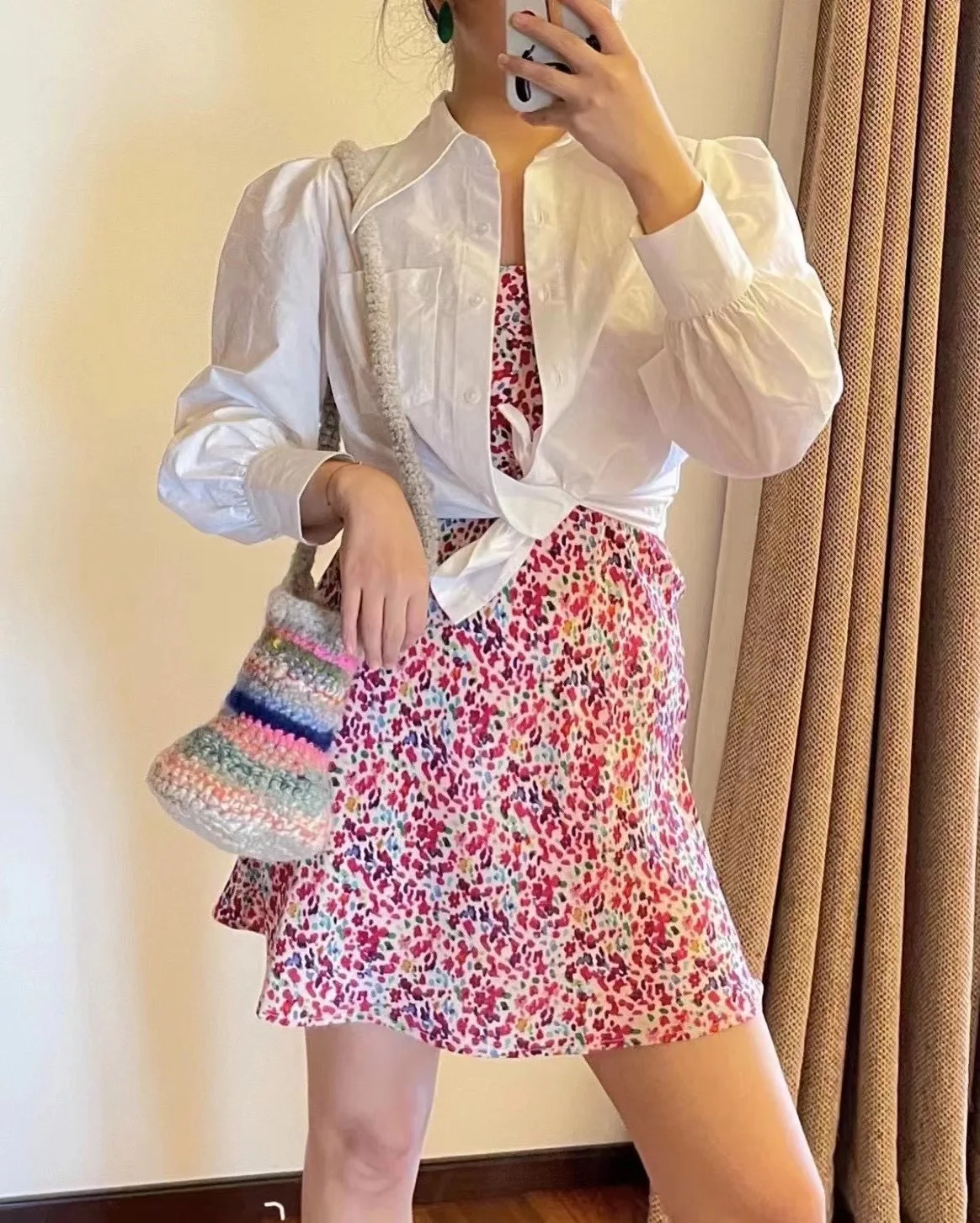 

Women Sexy Strapless Flower Print 100% Silk Sling Dress