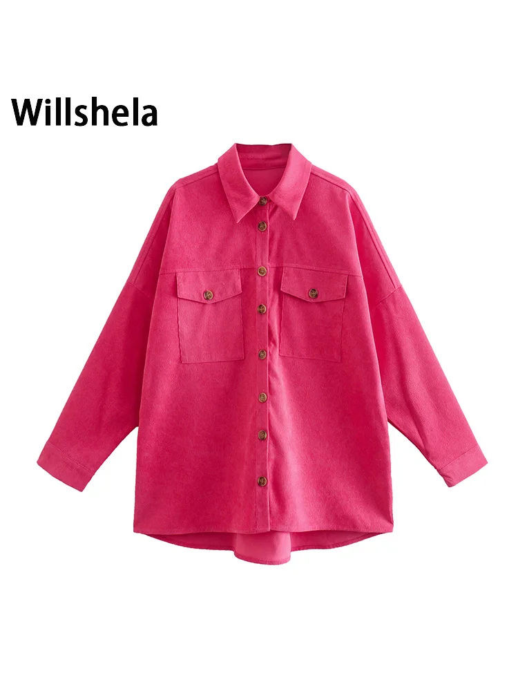 

Willshela Women Fashion With Pockets Single Breasted Shirts Jackets Vintage Lapel Neck Long Sleeves Female Chic Lady Outfits