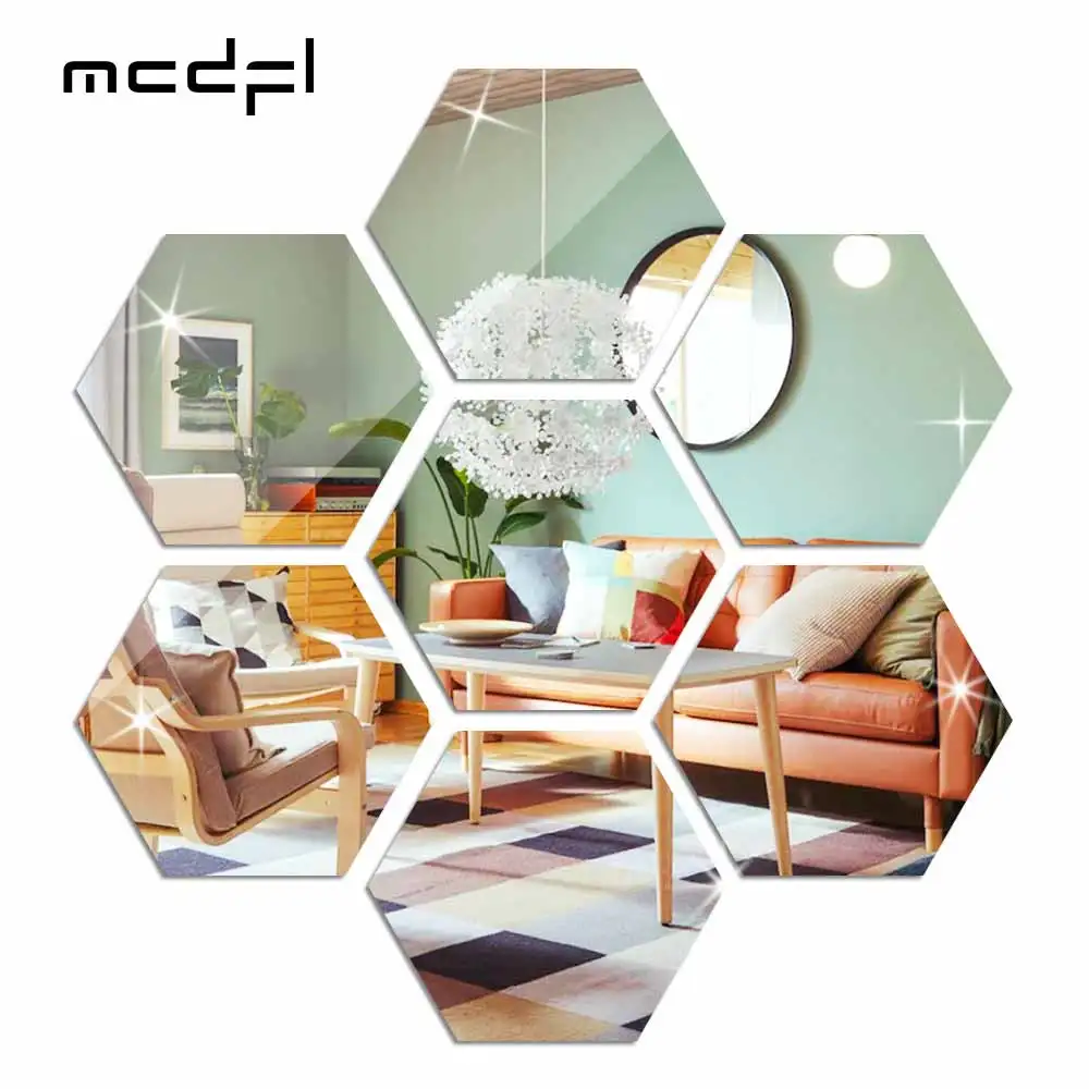 

MCDFL Hexagon Acrylic Mirror Wall Stickers Decorative Tiles Self Adhesive Aesthetic Room Home Korean Decor Shower Makeup Panel