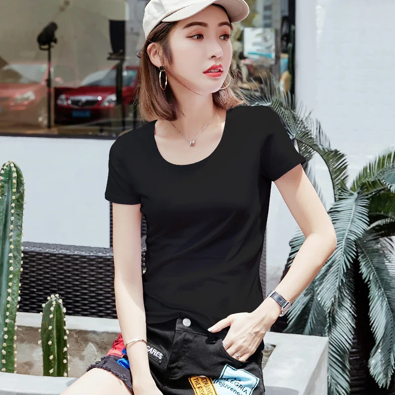 

white short sleeved t-shirt men's summer round neck