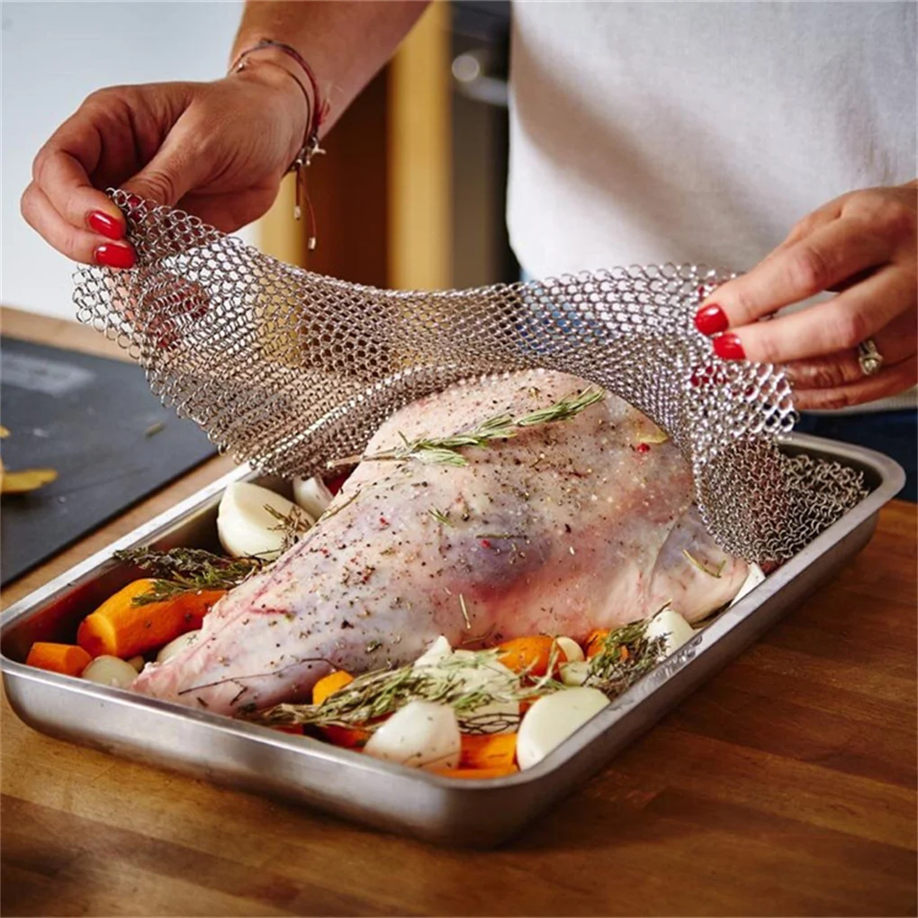 

Скребок Chainmail из нержавеющей стали, инструмент для очистки духовки свиной курицы, чугунная посуда