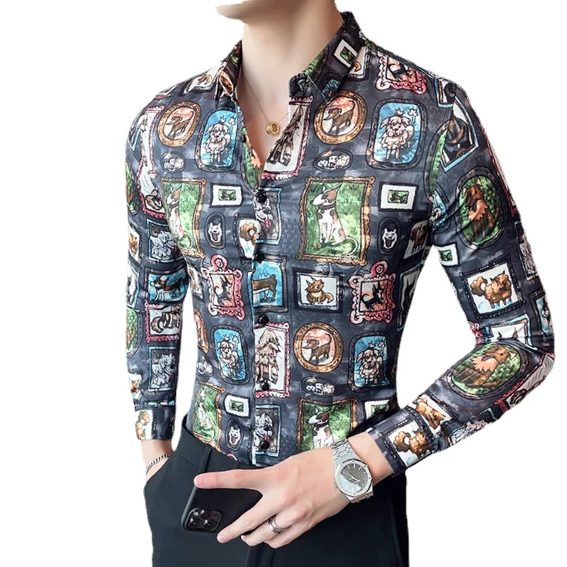 

Рубашка мужская классическая с длинным рукавом, деловая Повседневная приталенная формальная, с принтом животных