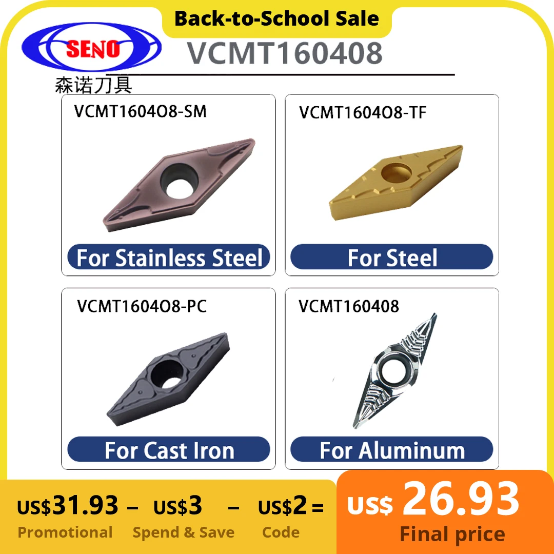 

SENO 1PCS Universal CNC Turning Tool Inserts Machining Lathe Plates VCMT160408 Carbide Cutter Milling for CNC Turning VCMT160404