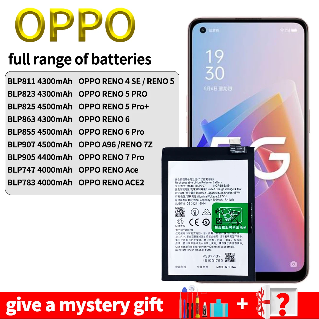 

BLP811 BLP823 BLP825 BLP863 BLP855 BLP907 BLP905 BLP747 BLP783 Battery for oppo Reno 4SE 5 5PRO 6 6PRO 7PRO A96 ACE ACE2 battery