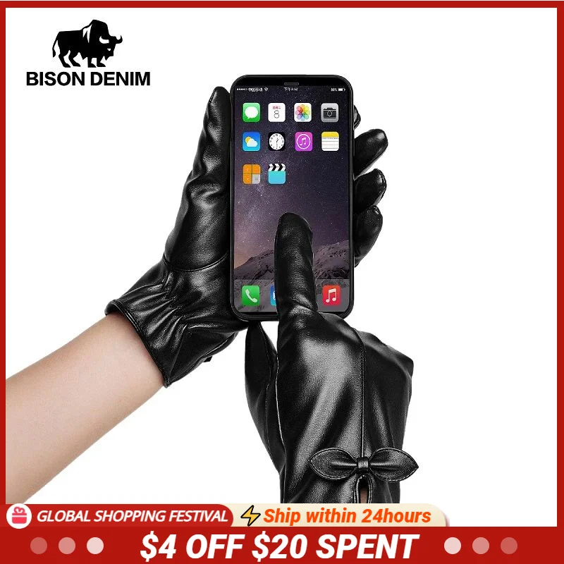 

BISON DENIM/зимние теплые женские перчатки из мягкой искусственной кожи высокого качества для девушек S021