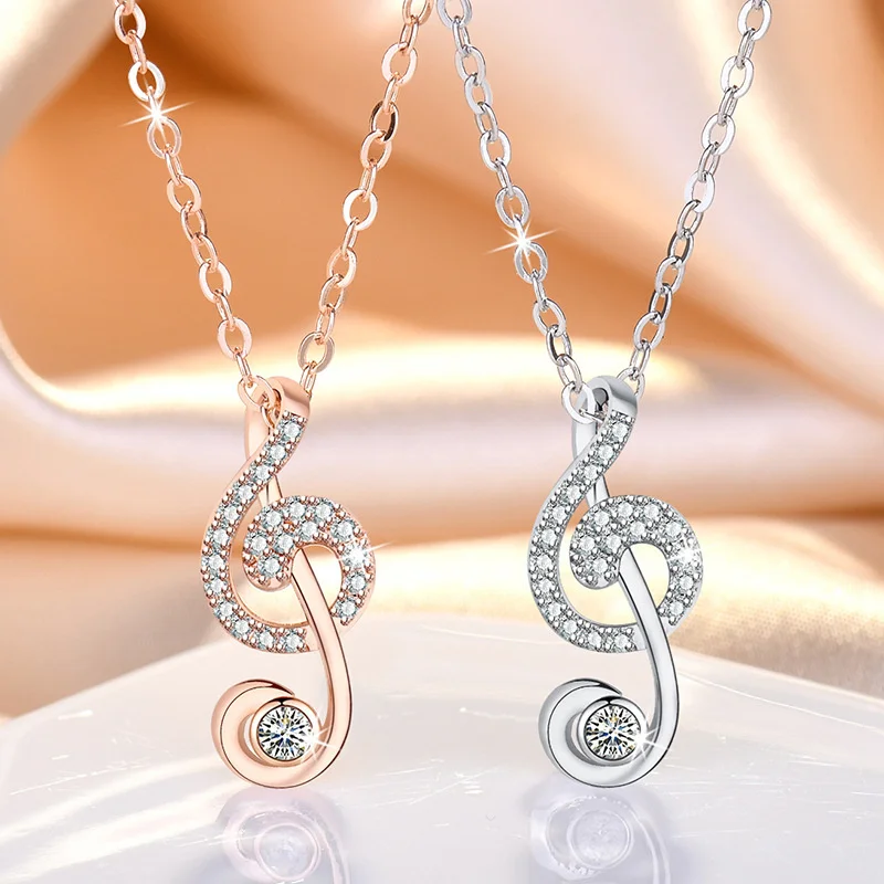 

New Fashion Women's Necklace Rose Gold Luxury Jewelry Sense Clavicle Chain 925 Silver Necklace Trendy Lady Music Symbol Pendant