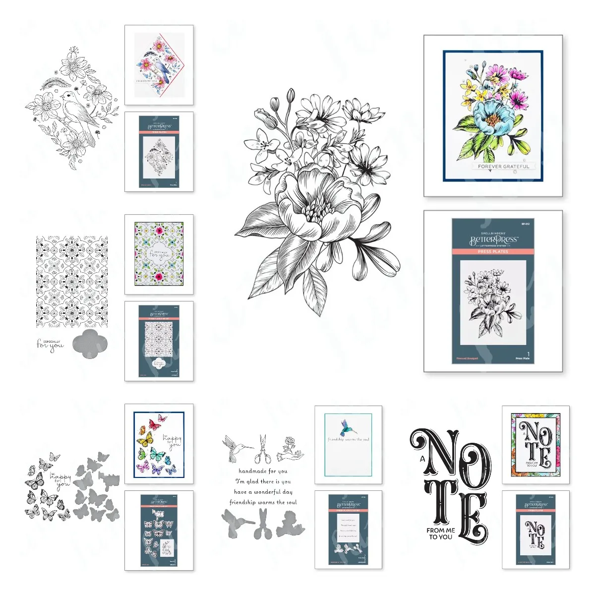 

Hot Sale New Floral Bouquet Big Thanks Birthday Words Hot Foil Plates Stencils for DIY Scrapbooking Decoration Embossing Crafts
