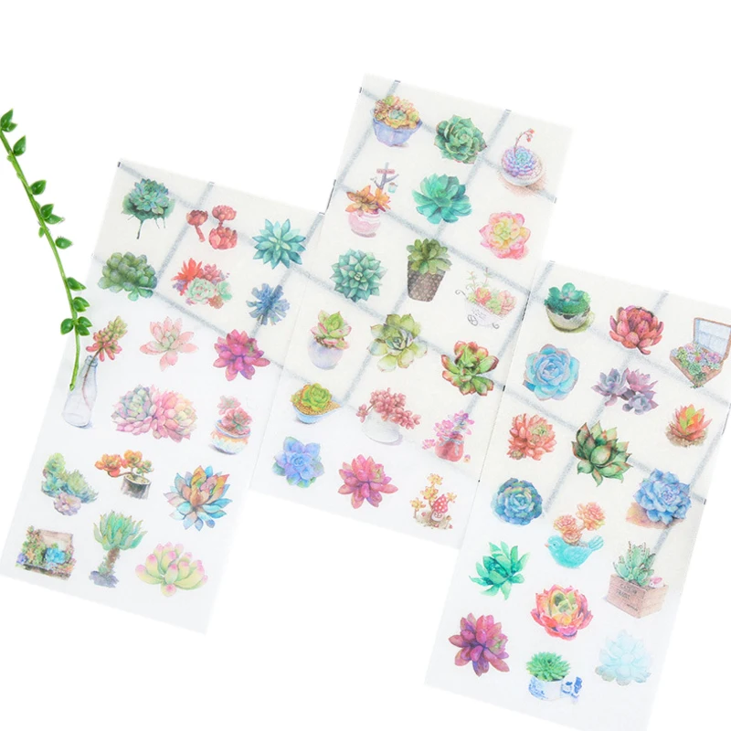

15packs/lot Green Different Succulent plants series paper sticker/Painting Scrapbooking label/DIY Diary Album Girl School Office