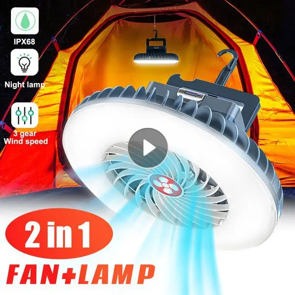

2in1 LED Multifunctional Waterproof Tent Fan Rechargeable Camping Lamp Portable USB Charging Fan Light Hiking Light Tent Fan