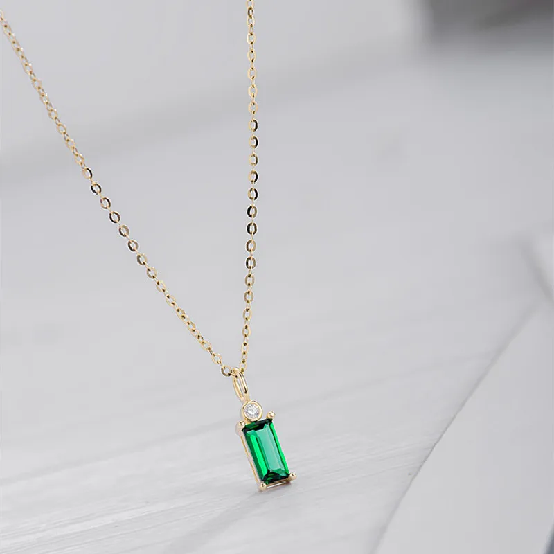 CCFJOYAS 925 Sterling Silver 14K Gold Plated Emerald Green  Mini Rectangle Zircon Necklace Female Korean Style Pendant Necklace images - 6
