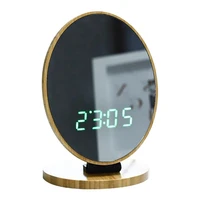 bamboo mirror digital alarm clock adjustable brightness desk large display time temperature usbbattery powered