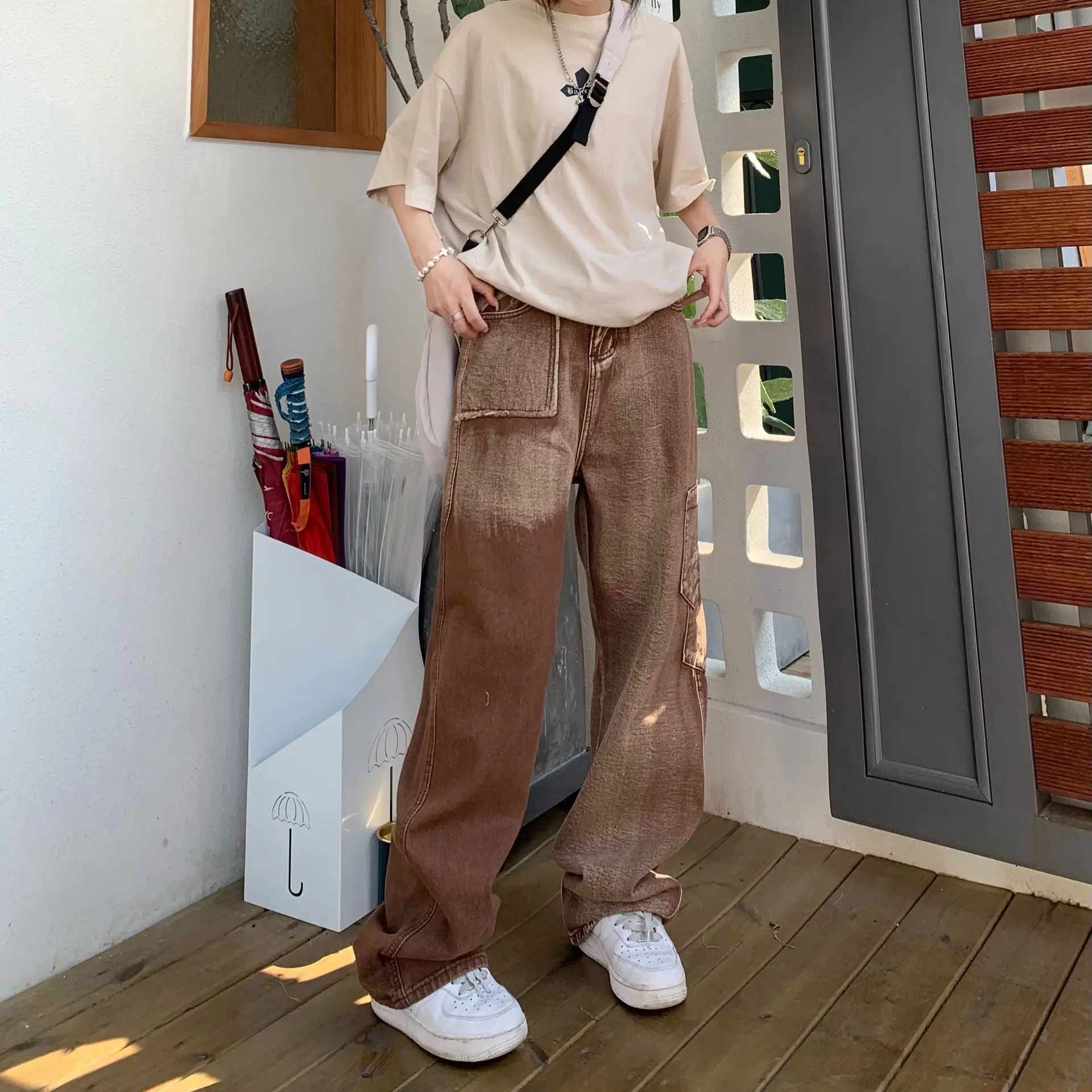 

baggy cargo pants women's autumn baggy jeans y2k design high waisted jeans wide leg pants women hip-hop high street trousers