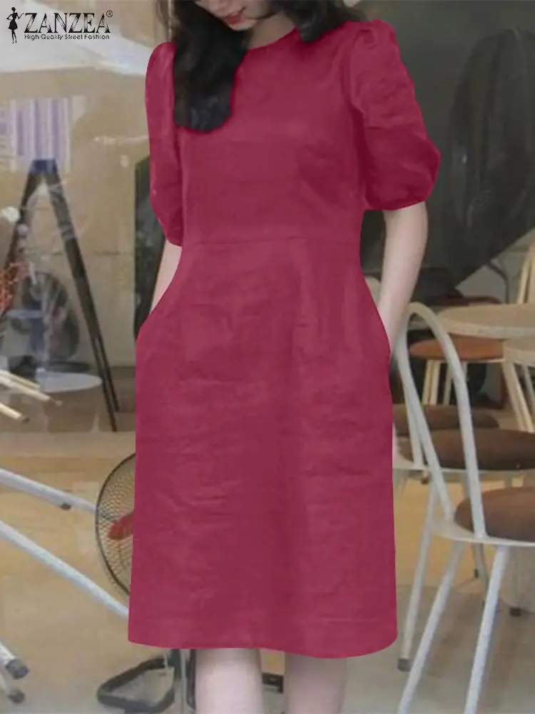 Элегантное однотонное платье ZANZEA женское модное сарафан с коротким рукавом и
