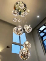 modern spiral staircase chandelier living room dining room villa kitchen loft duplex floor glass ball bubble led string lights