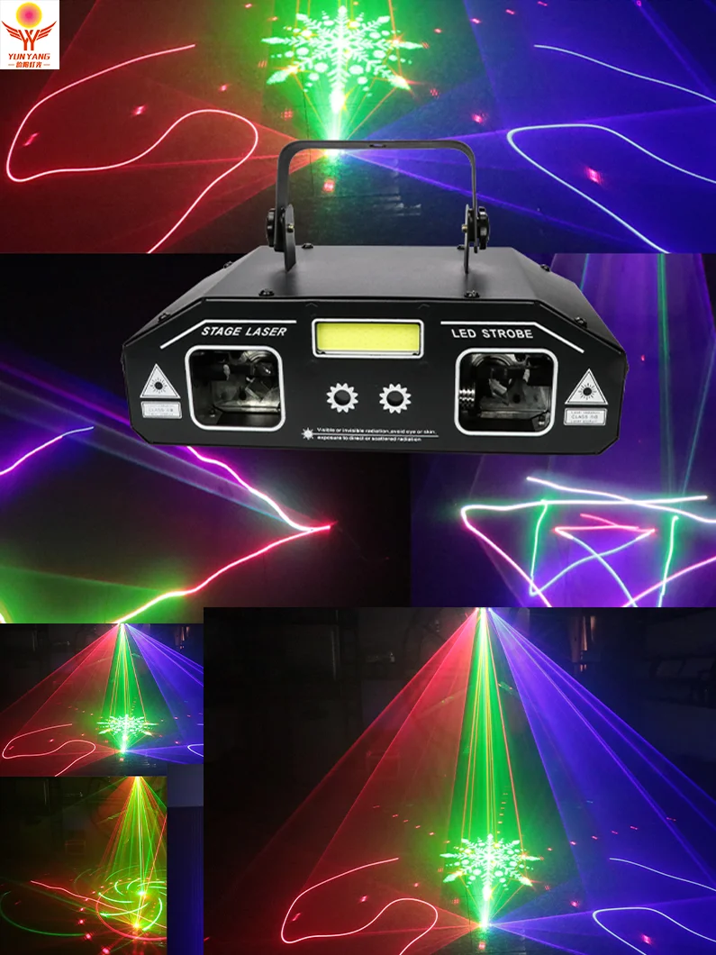 RGB Laser 2 Hole Scanning 3 in 1 Laser Light Party Laser DJ Projector Disco Lighting Effects and Music Control/DMX 512 Mode