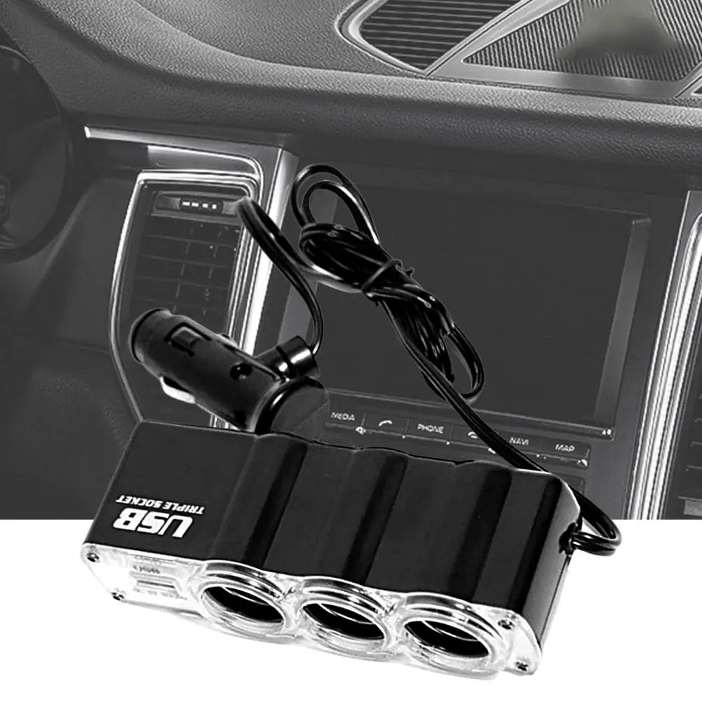 

Practical Car Charger High Performance Car Phone Charger 3 Socket Cigarette Igniter Splitter Fast Charge Automotive Charger