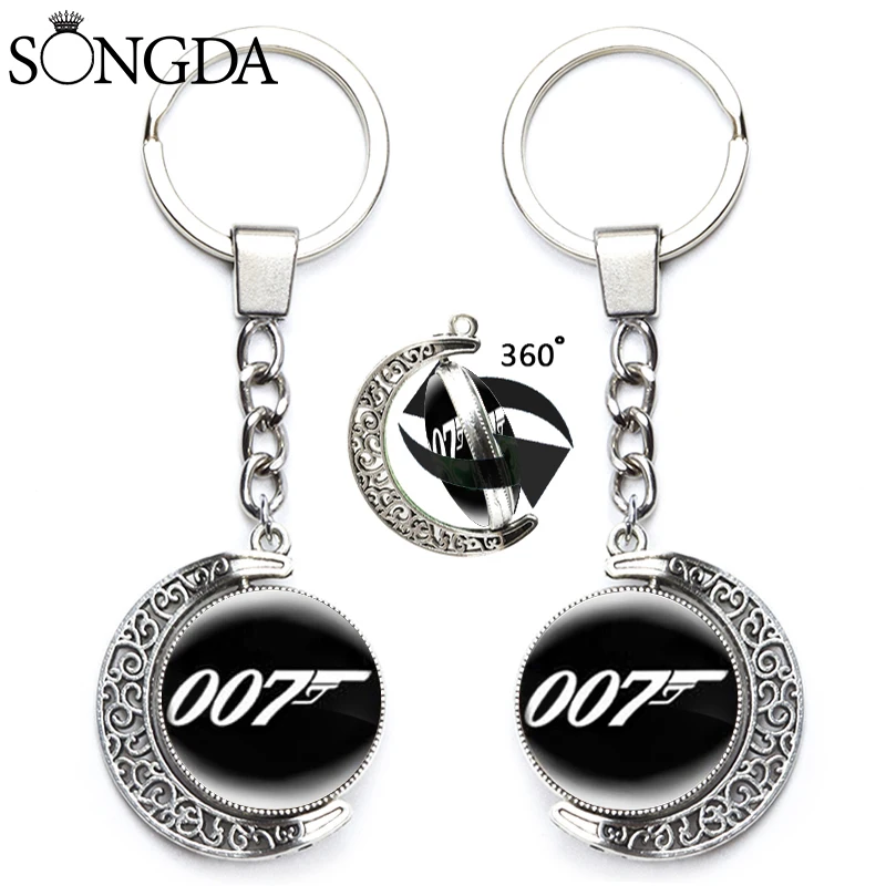 

British legend James Bond 007 Keychain 360 Degrees Rotated Moon Keyring Pendant James Bond 007 Key Chain Men Women Jewelry Gift