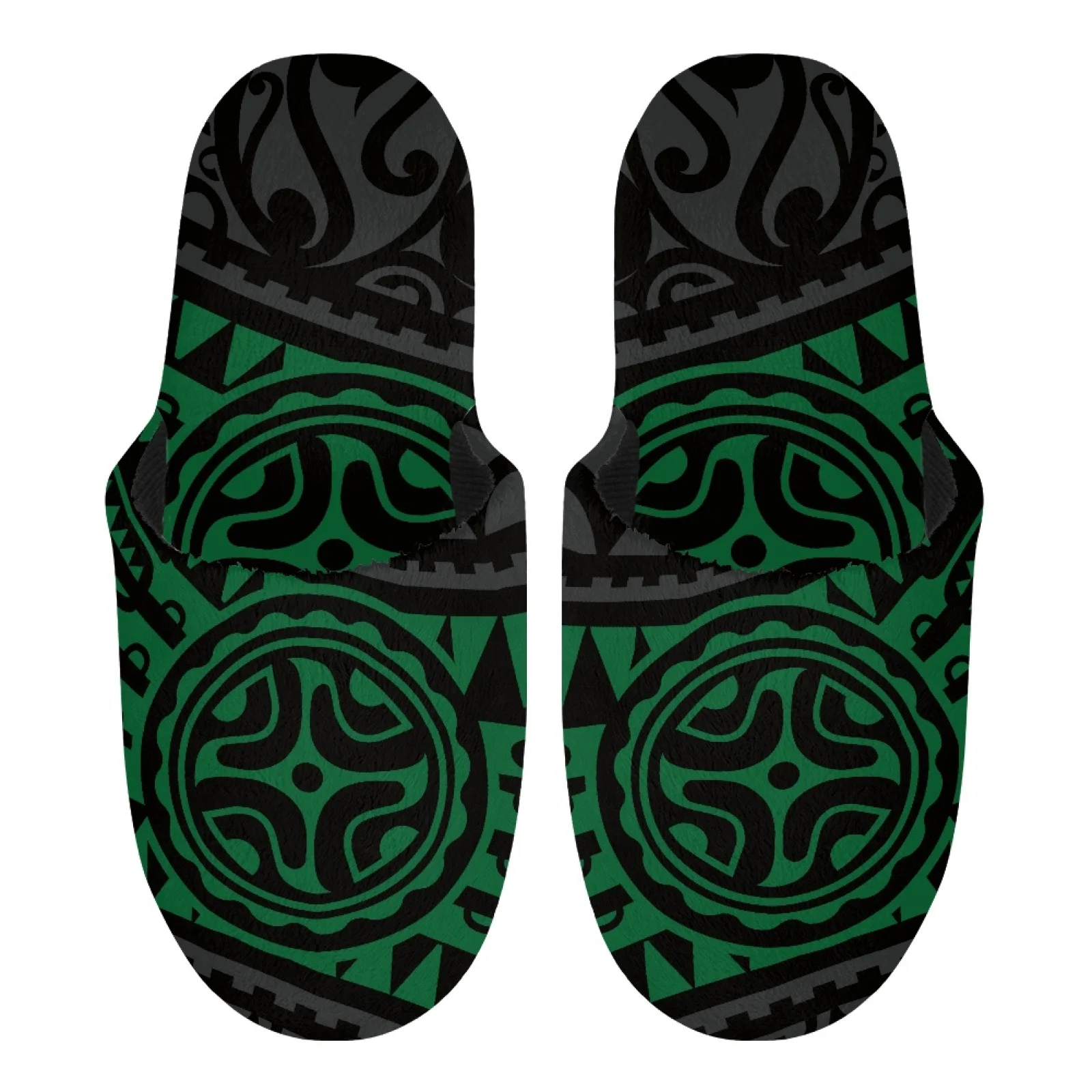 

Polynesian Tribal Samoan Totem Tattoo Samoa Prints Child Adult Household Comfortable Warm Lined EPE Green Plush Cotton Slippers