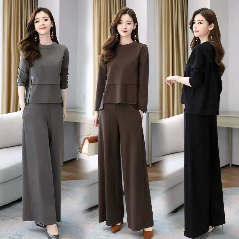 

Women's Casual Tops And Wide Leg Pants Two Peice Suit 2022 Spring Autumn New Korean Clothing Matching Sets For Women