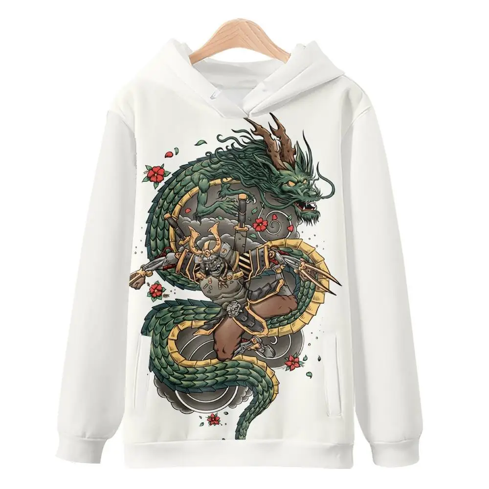

Casual Fashion Clothes Hoodie Sweatshirts Men Long Sleeve White Dragon Print Pullover Harajuku Streetwear