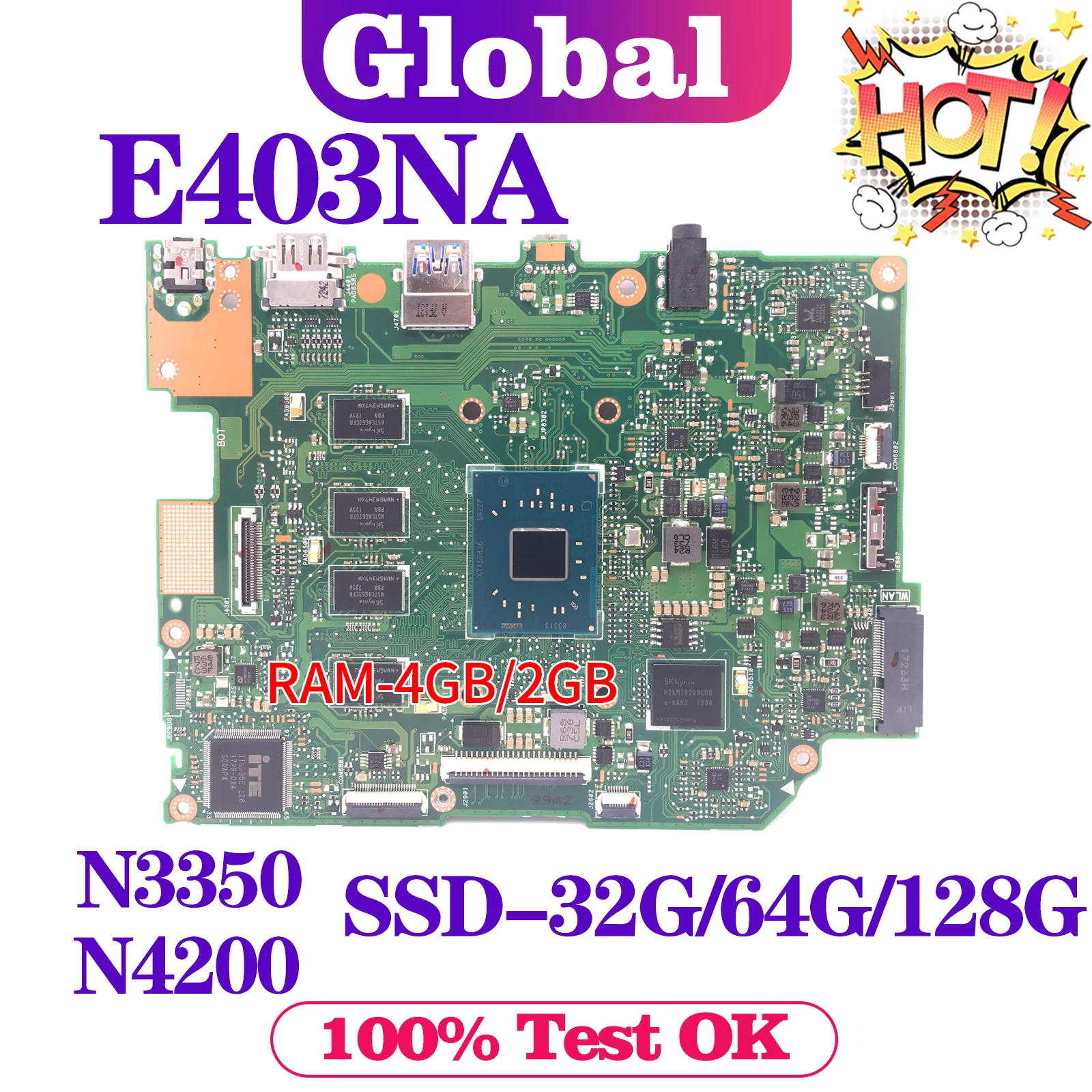 KEFU Mainboard E403N E403 E403NA E403NAS L403NA Laptop Motherboard N3350 N4200 2GB/4GB-RAM SSD-32G/64G/128G MAIN BOARD