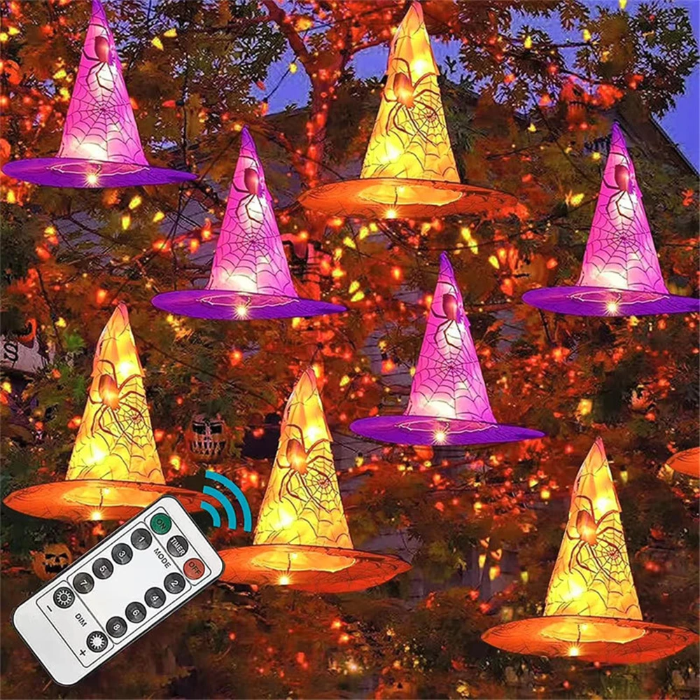 Glowing Halloween Witch Hat Lights String 8pcs/Set Witches Hats Hanging Lamp for Xmas New Year Home Party Indoor Outdoor Decor