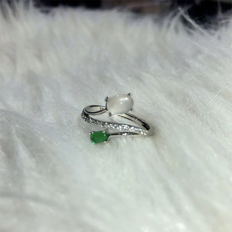 

Классические серебряные инкрустированные натуральным ледяным халцедоном двойные кольца для женщин Роскошные Блестящие Свадебные обручальные ювелирные изделия в подарок