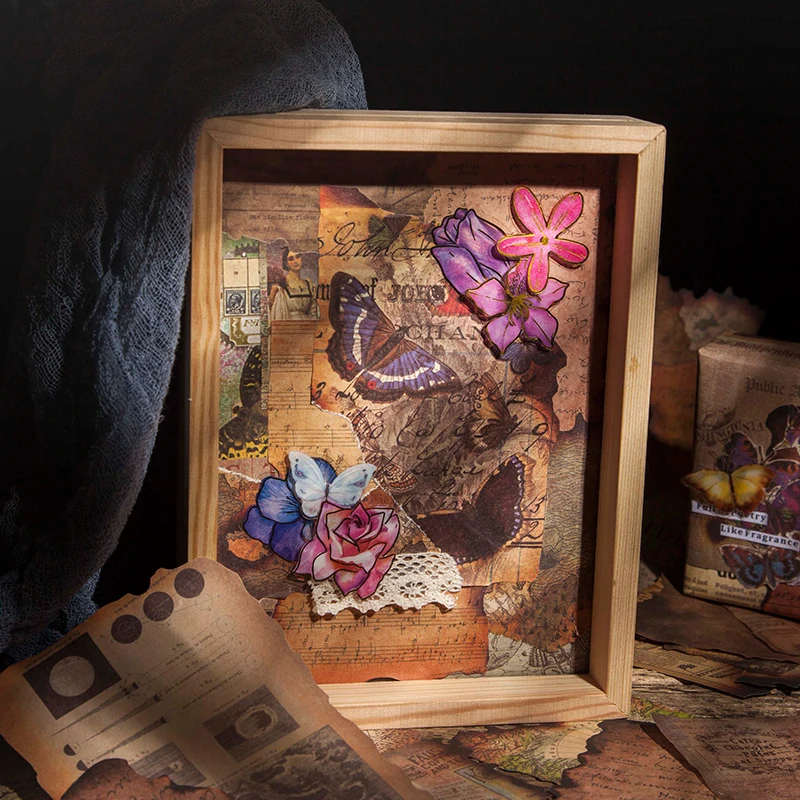 

30Pieces Retro Burn Material Butterfly account chaptercollage Adhesive Scrapbooking Notepad Decorative Stationery Planner 165MM