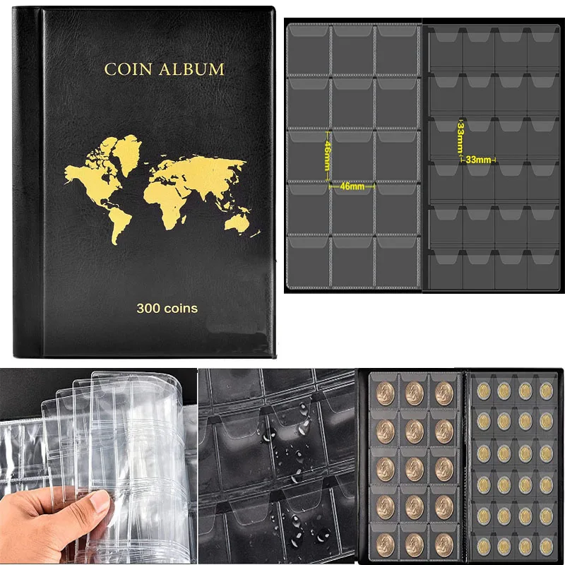 

300 Lattice Coin Leather Storage Book Size Lattice Badge Copper Coin Vertical Waterproof Durable PVC Collection Book