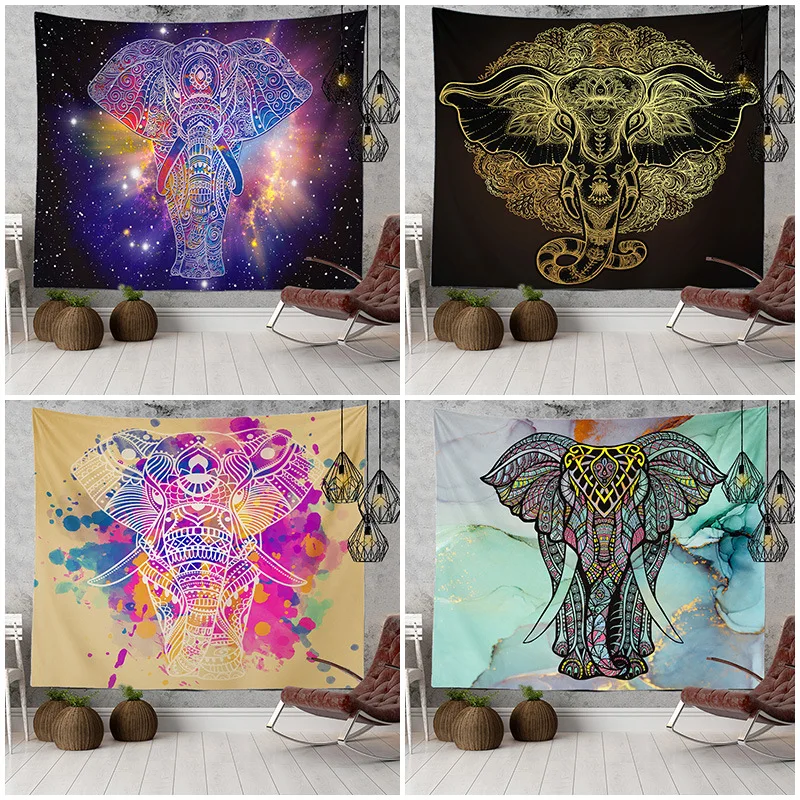 Hot selling Indian ethnic tapestry hanging cloth elephant digital printing tapestry living room background cloth beach towel