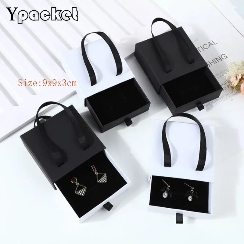 Fashion Gift Boxes Ribbon Square Jewelry Organizer Shape Box Engagement Ring For Earrings Necklace Bracelet Drawer Paper Boxes