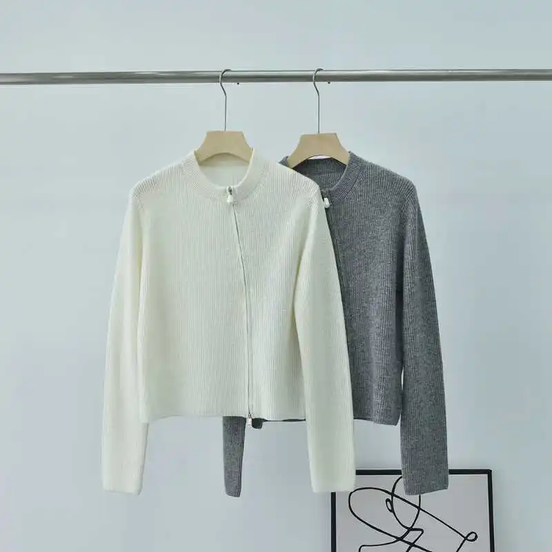 

Женский трикотажный кардиган на пуговицах, кардиган из чистого кашемира с двойной молнией и жемчужинами, Осень-зима