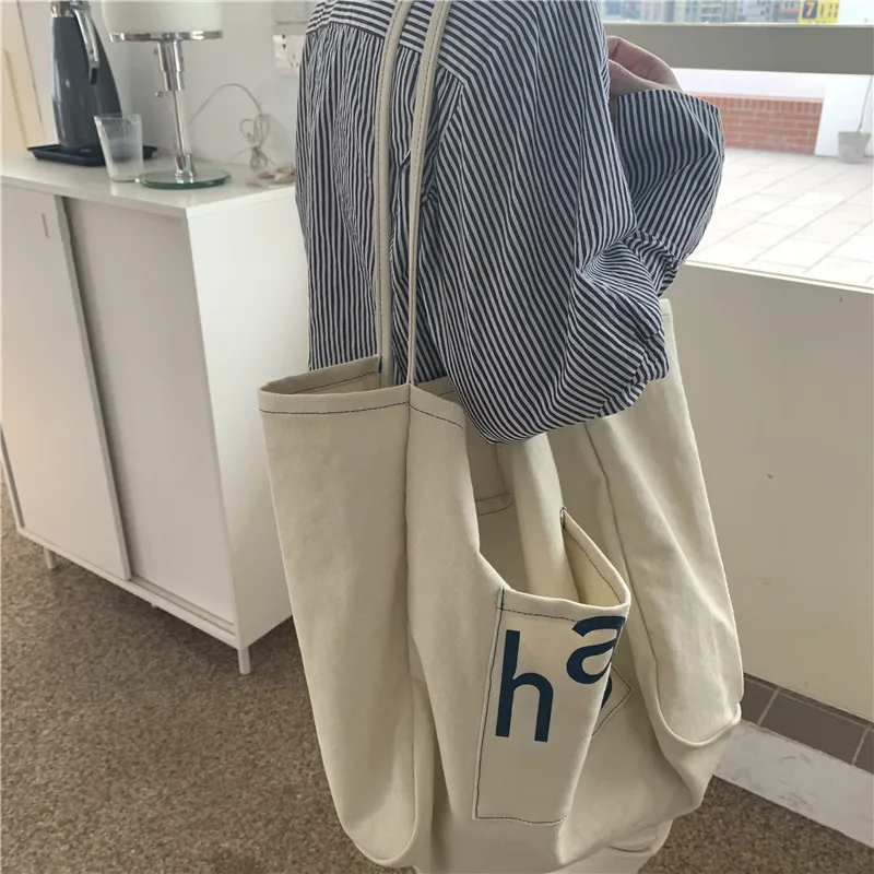 

Casual Letters Canvas Women Shoulder Bags Large Capacity Tote Bag Hobos Lady Handbags Big Shopper Purses Students Books Bag 2022