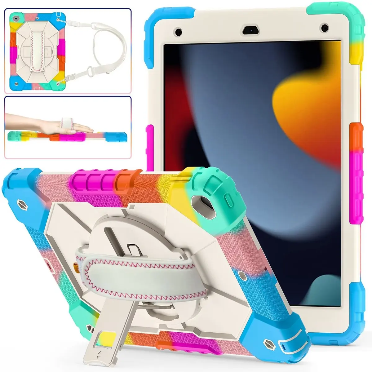 

Hand Strap 360 Rotatable Kickstand Rugged Protective Case For iPad 10.2 Inch 2021/2020 iPad 9th/8th Gen & 2019 iPad 7th Gen