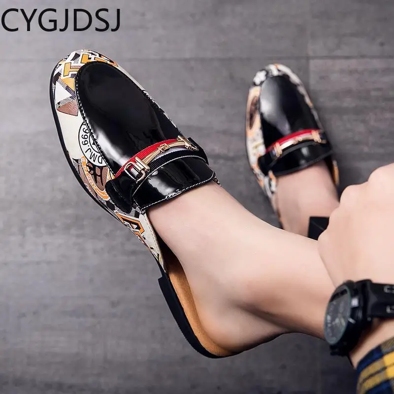 

Мюли мужские из лакированной кожи, повседневные полуботинки, летняя обувь