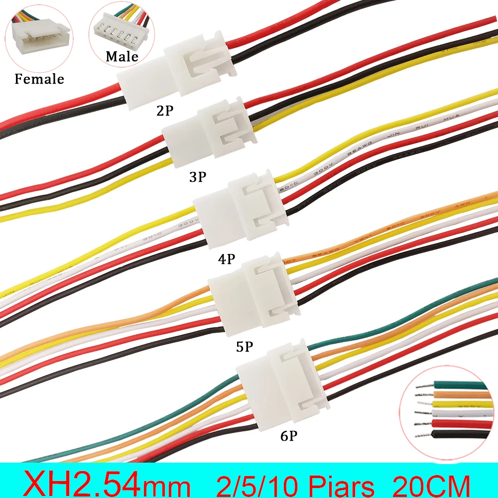 

20CM JST XH2.54 Connector Pitch 2.54mm 2P 3P 4P 5P 6P Male Female Plug Jack JST Wire Connector 26AWG Battery Charge Cable Adapte