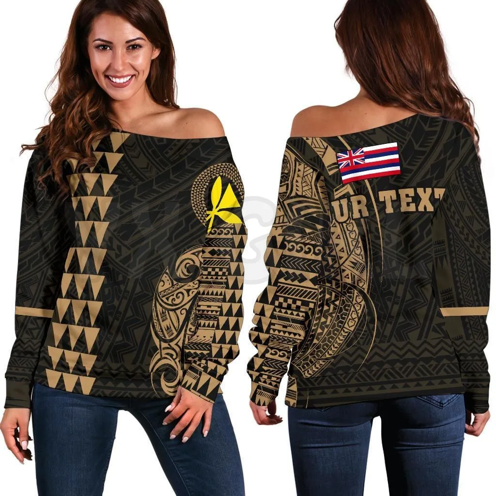 YX GIRL Hawaii Kanaka Polynesian Personalized Gold 3D Printed Novelty Women Casual Long Sleeve Sweater Pullover