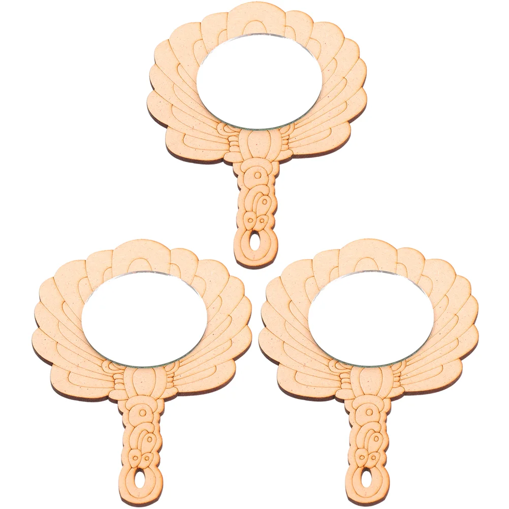 

Mirror Hand Handheld Wood Makeup Accessories Pocket Paddle Salon Hairdressing Vintage Handle Mirrors Travel Wooden Toys Round