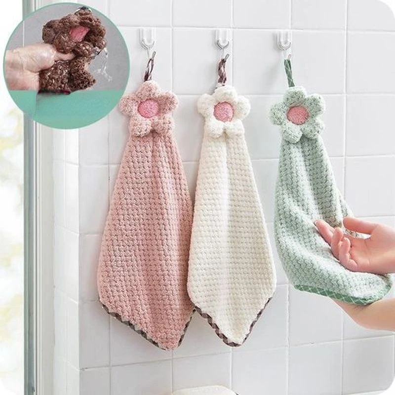 

3 Seconds Quick Dry Hand Towel Coral Fleece Kitchen Thicken Absorbent Soft Dish Cleaning Cloth Sun Flowers Type Lattice Texture