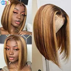 Хайлайтер боб парик человеческие волосы бразильский прямой боб парик Омбре Боб кружевной передний парик 4x1 короткий Боб цветной парик из человеческих волос для женщин