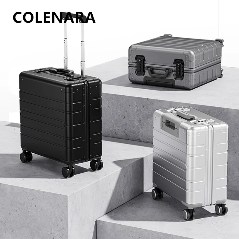 Фото COLENARA мужской 18-дюймовый чемодан для бизнеса, небольшой чемодан на колесиках из алюминиевого магниевого сплава, универсальный чемодан на колесиках №1