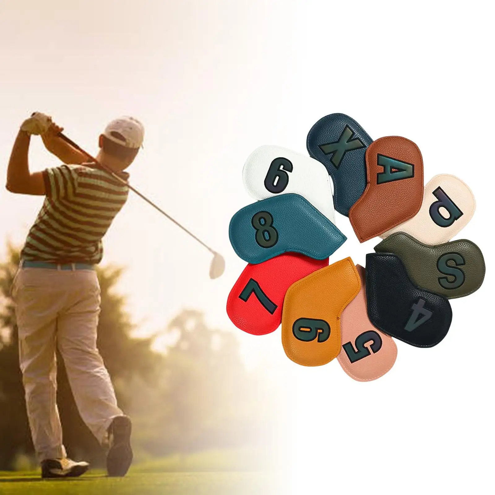 

10Pcs PU Leather Golf Iron Headcover Protector Scratch Proof with Number Tag