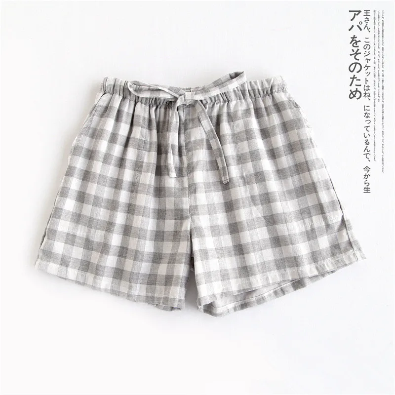 Japanese Summer Shorts Pajama Plaid Pants Women Fresh Multi-color Double-layer Cotton Gauze Thin Men's Loungewear Couple Pants