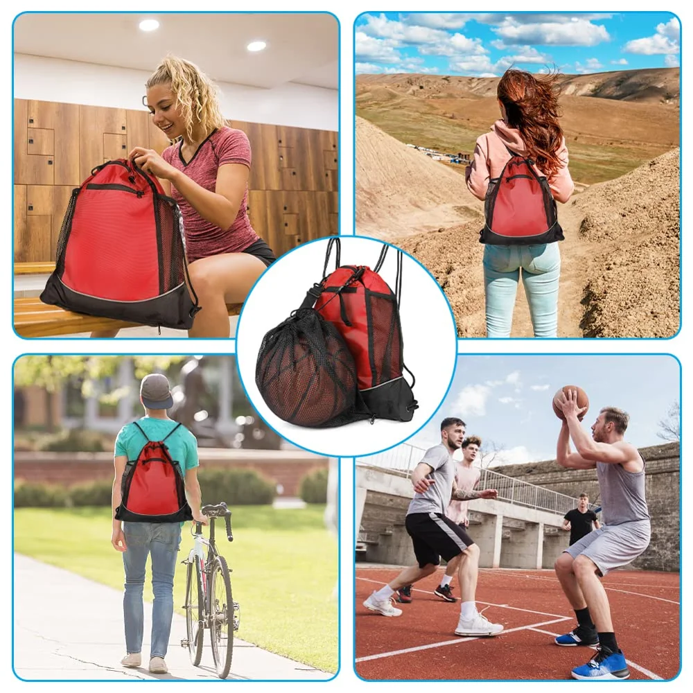 Drawstring Basketball Backpack for Boys, Large Capacity Outdoor Sports Bag with Detachable Ball Mesh Bag for Gym, Yoga, Hiking,