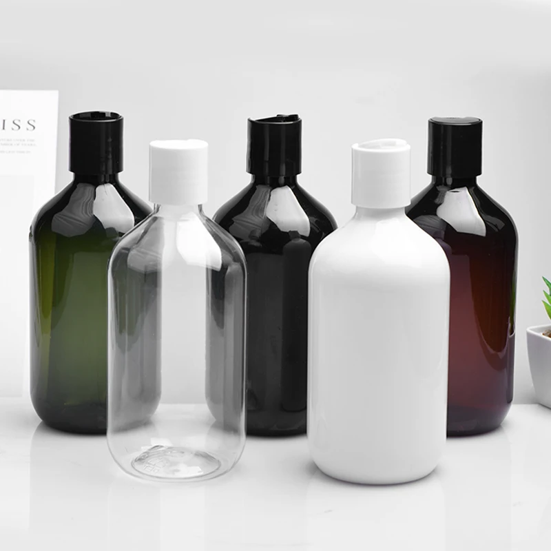 

12 шт. 500 мл пластиковый пустой контейнер для лосьона с дисковой крышкой, черно-белая прозрачная бутылка из ПЭТ для ухода за кожей, гель для душа