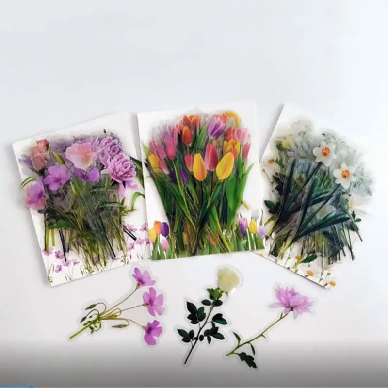 40 PCS Transparent Flower Stickers PET Designs Vintage Floral Plant Series Decorative Scrapbook Decals Stickers for Teens Girls